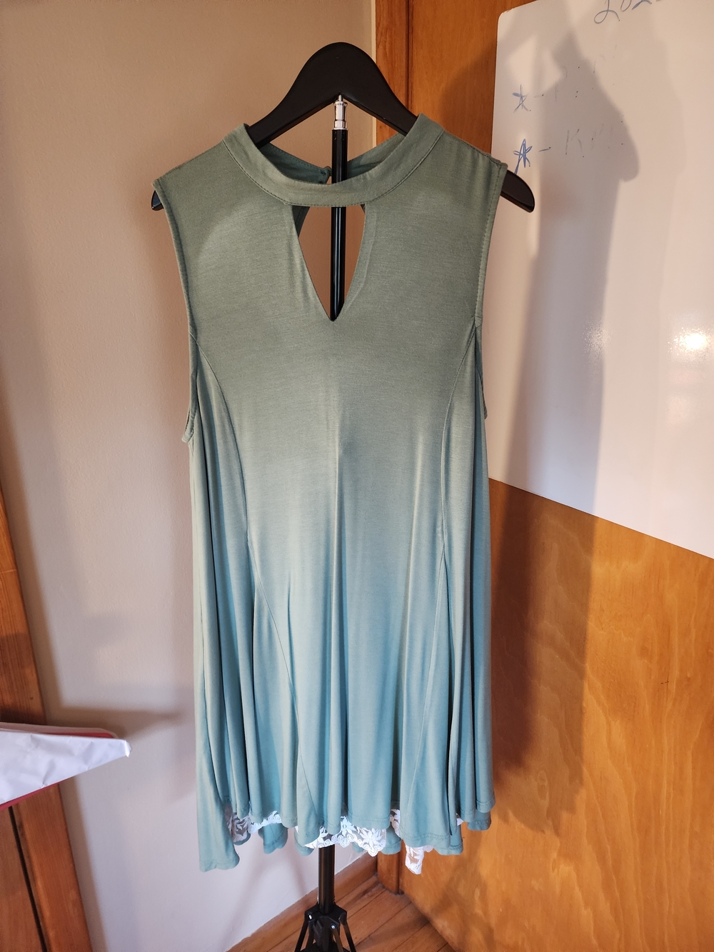 Umgee Sage Green Keyhole Swing Tank with Lace Hem